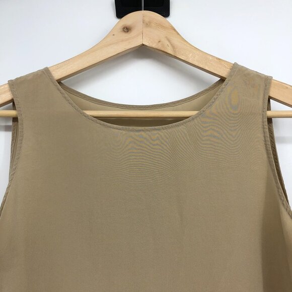 Silk 100% Tan / Khaki  scoop neck layering tank top side slits - Picture 6 of 15